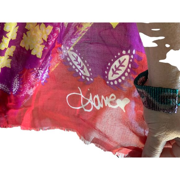 NWT DIANE VON FURSTENBERG Scarf Shawl 40X80 Pink Purple Fringe 'Indian Border' - Picture 7 of 9